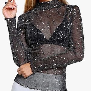 Sheer black long sleeved with star/galaxy print